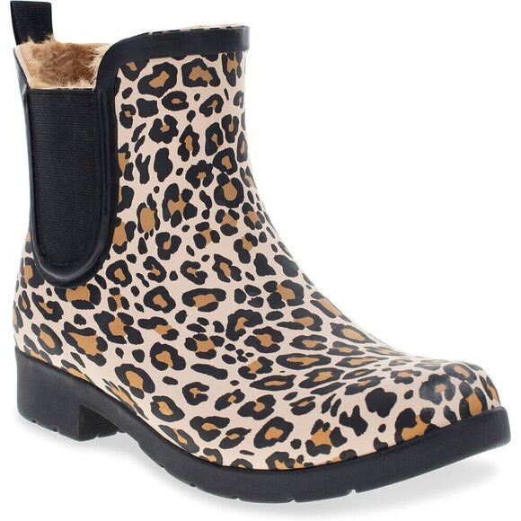 Shoes - Women’s Tan Waterproof Plush Lined Slip On Rain Ankle Slim Chelsea Boots